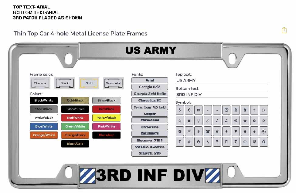 3rd Inf. Dev - Custom Metal License Plate Frame - Chrome (style 1)